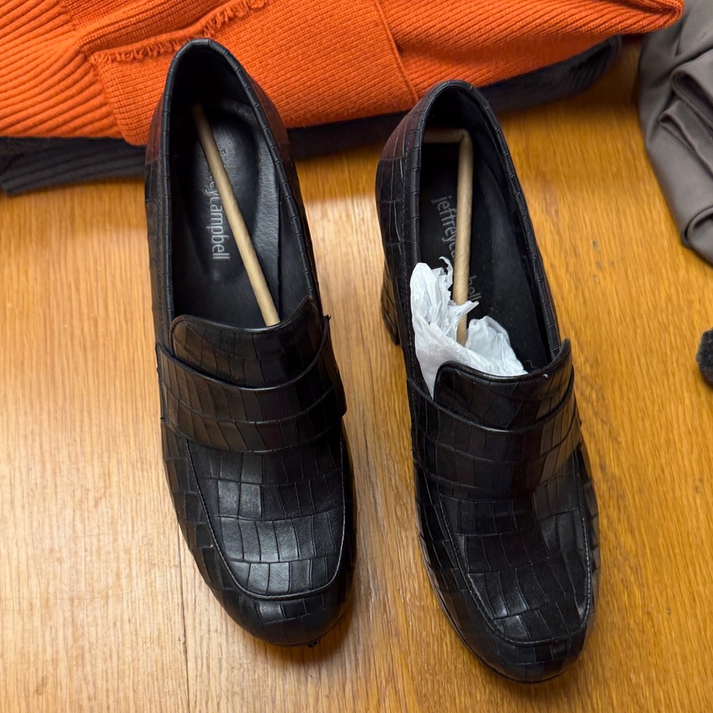 Jeffrey Campbell Black Croc-Embossed Loafers